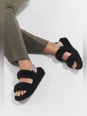 UGG Black Fuzz Yeah Slide Sandals size 10